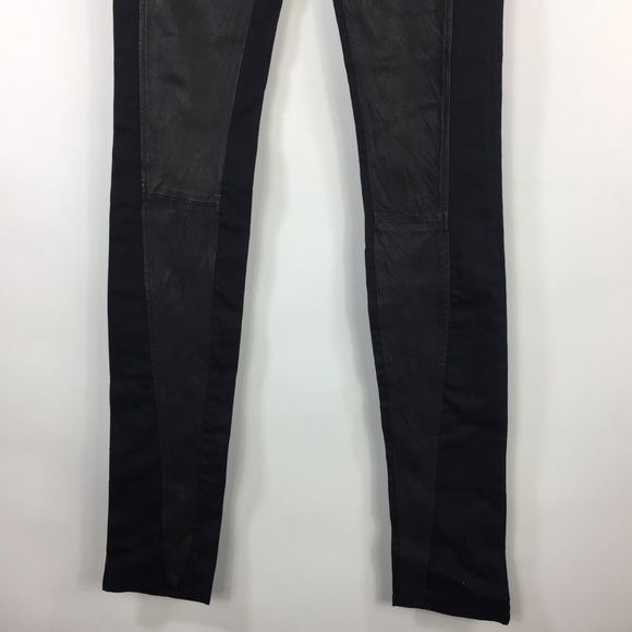 Helmut Lang Leather Panel Skinny Jeans Black 24 - Picture 6 of 16
